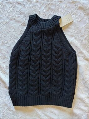 a new day Black Cable-Knit Sleeveless Turtleneck Sweater